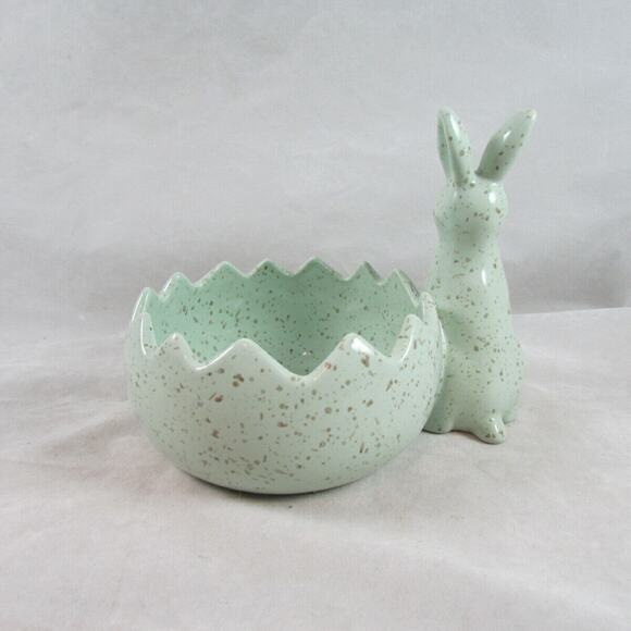 Retro Easter Bunny Egg Speckled Candy Dish Stanford Hill Pottery Green Pastel - Picture 3 of 5